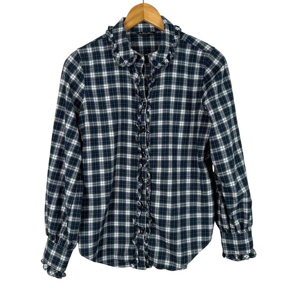 Brooks Brothers Green Plaid Ruffle Button Down Blouse - Picture 1 of 9
